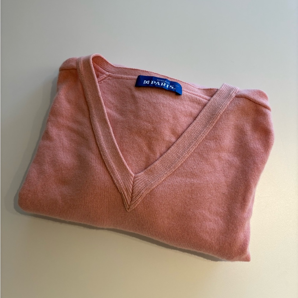 Pink V-Neck Cashmere Sweater - size L